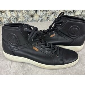 ECCO  Black Soft 7 Leather Fashion Hi Top Casual Sneakers Mens US 12/EU 46 Retro
